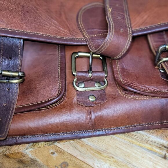 Genuine Leather Messenger Bag Rugged Mailbag Satchel Briefcase Laptop Shoulder - Picture 6 of 16